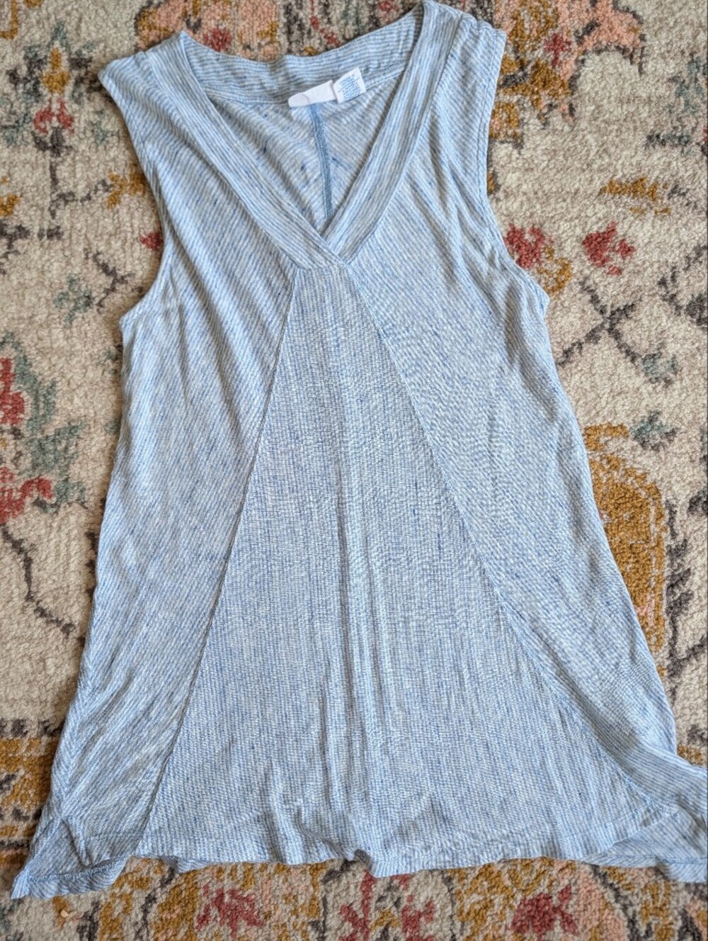 Sigrid Olsen Women's M Light Blue Striped Tank Top Coastal Light Linen